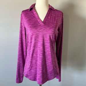 Sz S Lady Hagen moisture wicking long sleeve vneck pink heathered top